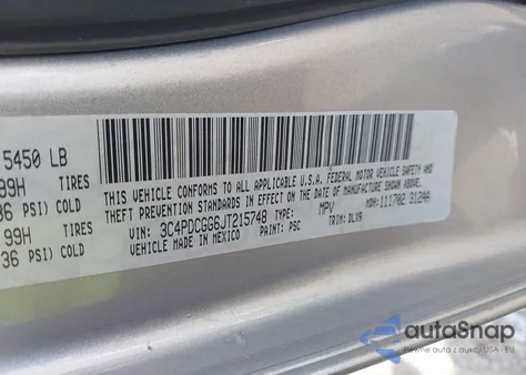 2018 Dodge Journey Crossroad из США, поврежденный, VIN 3C4PDCGG6JT215748